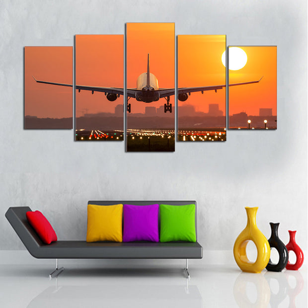 Airplane Sunset Takeoff HD Canvas