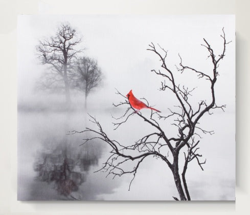 Water Tree Landscape Canvas Red Bird Fog Wonderland Poster Home Decoration