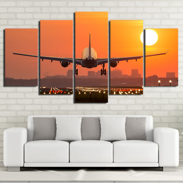 Airplane Sunset Takeoff HD Canvas