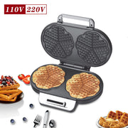 Household 110V Two-piece Double-plate Love Heart Waffle Machine Breakfast Machine Kitchen Gadgets